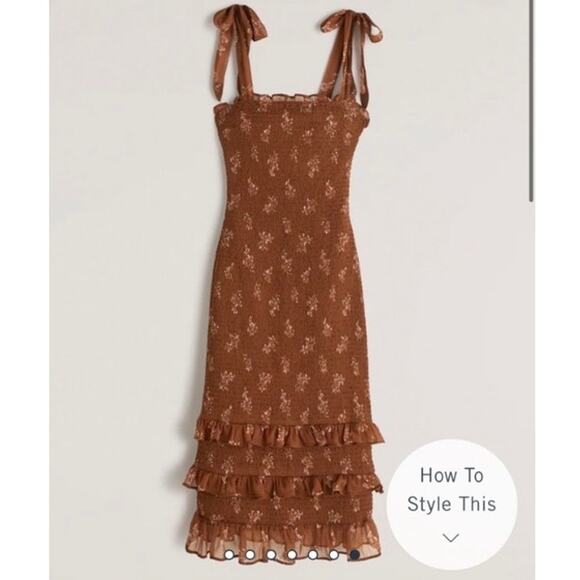 Abercrombie & Fitch Dresses & Skirts - Abercrombie & Fitch Smocked Floral Midi Dress Womens Sz Small Brown Tiered Guest